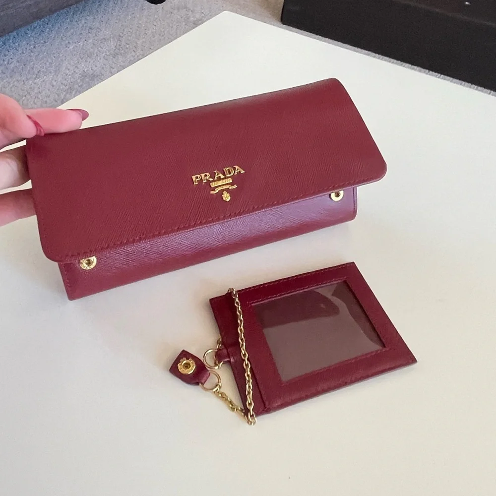 Prada Large Saffiano Leather Wallet Burgundy Like New Authentic